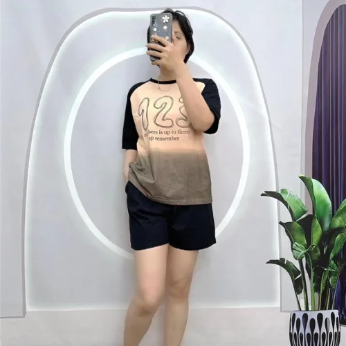 Đồ bộ quần đùi áo tay ngắn cổ tròn in số