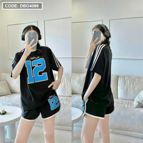 Đồ bộ quần đùi áo tay ngắn cổ tròn in số 12