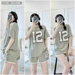 Đồ bộ quần đùi áo tay ngắn cổ tròn in số 12