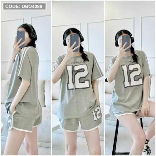Đồ bộ quần đùi áo tay ngắn cổ tròn in số 12