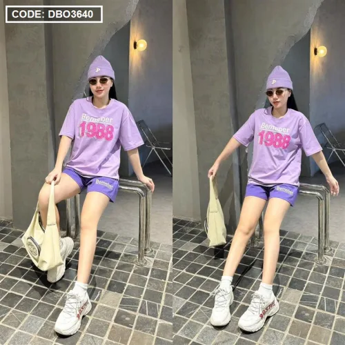 Đồ bộ quần đùi áo tay ngắn cổ tròn in số