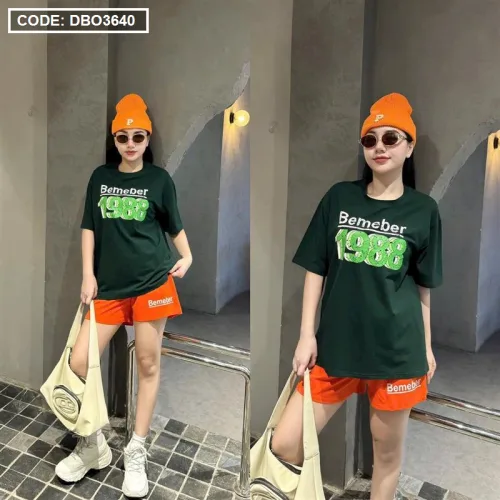 Đồ bộ quần đùi áo tay ngắn cổ tròn in số