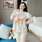 Đồ bộ quần đùi áo tay ngắn cổ tròn mặc nhà
