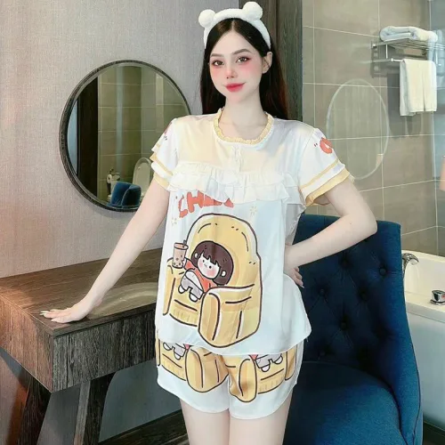 Đồ bộ quần đùi áo tay ngắn cổ tròn mặc nhà
