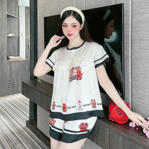Đồ bộ quần đùi áo tay ngắn cổ tròn mặc nhà