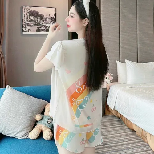Đồ bộ quần đùi áo tay ngắn cổ tròn mặc nhà