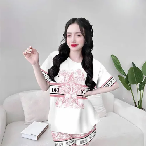 Đồ bộ quần đùi áo tay ngắn cổ tròn siêu mát in hình dể thương