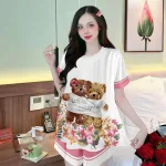 Đồ bộ quần đùi áo tay ngắn cổ tròn siêu mát in hình dể thương