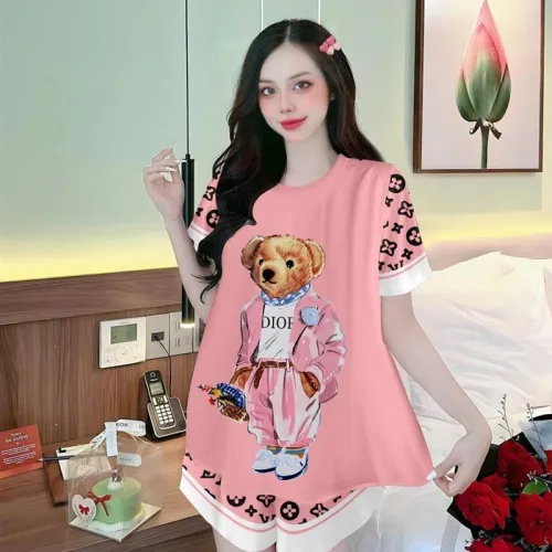Đồ bộ quần đùi áo tay ngắn cổ tròn siêu mát in hình dể thương