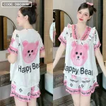 Đồ bộ quần đùi áo tay ngắn cổ v hoạ tiết