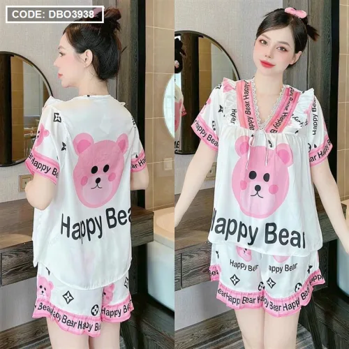 Đồ bộ quần đùi áo tay ngắn cổ v hoạ tiết