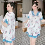 Đồ bộ quần đùi áo tay ngắn cổ v hoạ tiết
