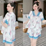 Đồ bộ quần đùi áo tay ngắn cổ v hoạ tiết