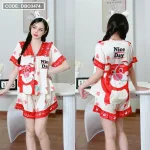 Đồ bộ quần đùi áo tay ngắn cổ v hoạ tiết