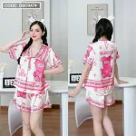 Đồ bộ quần đùi áo tay ngắn cổ v hoạ tiết
