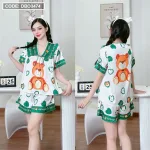 Đồ bộ quần đùi áo tay ngắn cổ v hoạ tiết