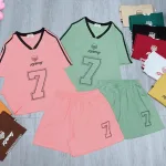 đồ bộ quần đùi áo tay ngắn cổ V in số 7