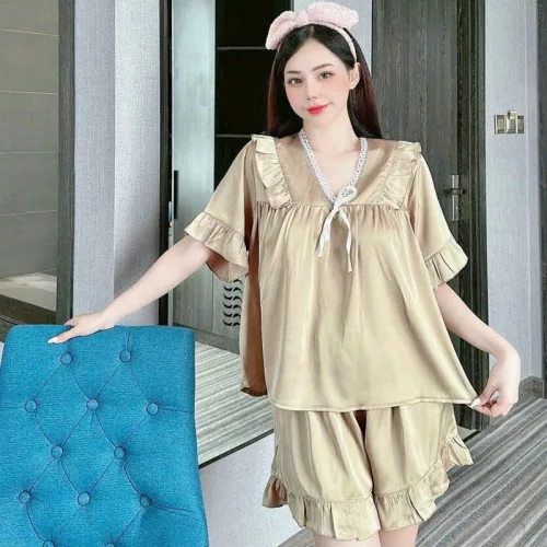 Đồ bộ quần đùi áo tay ngắn cổ v màu trơn