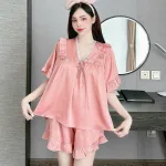 Đồ bộ quần đùi áo tay ngắn cổ v màu trơn