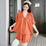 Đồ bộ quần đùi áo tay ngắn cổ v màu trơn