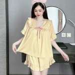 Đồ bộ quần đùi áo tay ngắn cổ v màu trơn