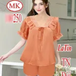 Đồ bộ quần đùi áo tay ngắn cổ v phối ren màu trơn