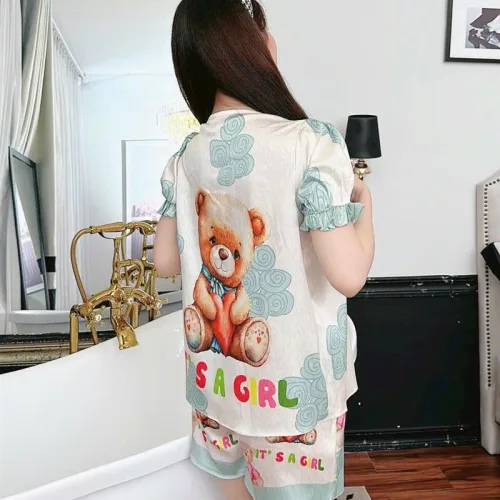 Đồ bộ quần đùi áo tay ngắn cổ vuông hoạ tiết