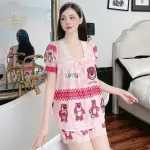 Đồ bộ quần đùi áo tay ngắn cổ vuông hoạ tiết