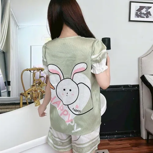 Đồ bộ quần đùi áo tay ngắn cổ vuông hoạ tiết