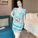 Đồ bộ quần đùi áo tay ngắn cổ vuông hoạ tiết