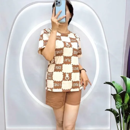 Đồ bộ quần đùi áo tay ngắn hình ô vuông
