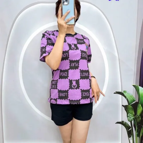 Đồ bộ quần đùi áo tay ngắn hình ô vuông