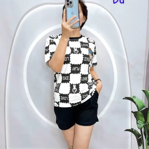 Đồ bộ quần đùi áo tay ngắn hình ô vuông