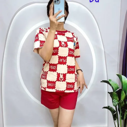 Đồ bộ quần đùi áo tay ngắn hình ô vuông