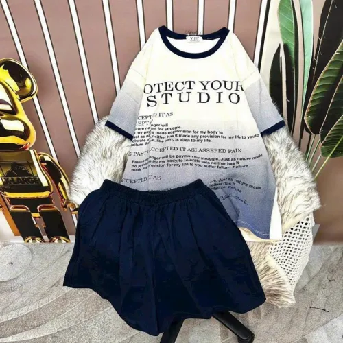 Đồ bộ quần đùi áo tay ngắn in chữ