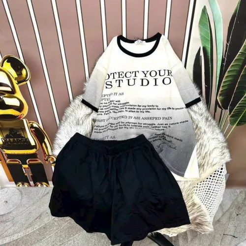 Đồ bộ quần đùi áo tay ngắn in chữ