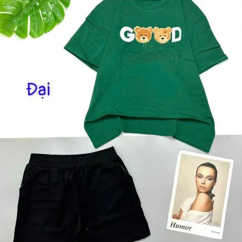 Đồ bộ quần đùi áo tay ngắn in chữ
