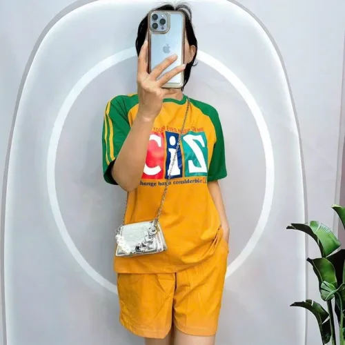 Đồ bộ quần đùi áo tay ngắn in chữ