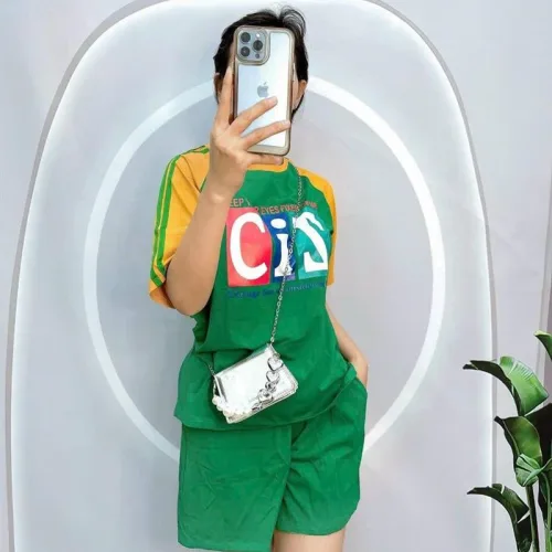 Đồ bộ quần đùi áo tay ngắn in chữ