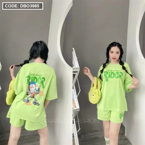 Đồ bộ quần đùi áo tay ngắn in chữ