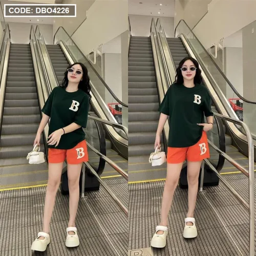 Đồ bộ quần đùi áo tay ngắn in chữ B