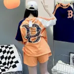 Đồ bộ quần đùi áo tay ngắn in chữ B trước và sau áo