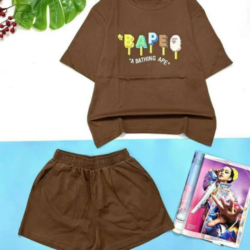 Đồ bộ quần đùi áo tay ngắn in chữ bape