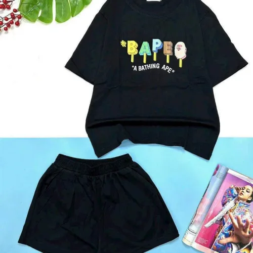 Đồ bộ quần đùi áo tay ngắn in chữ bape
