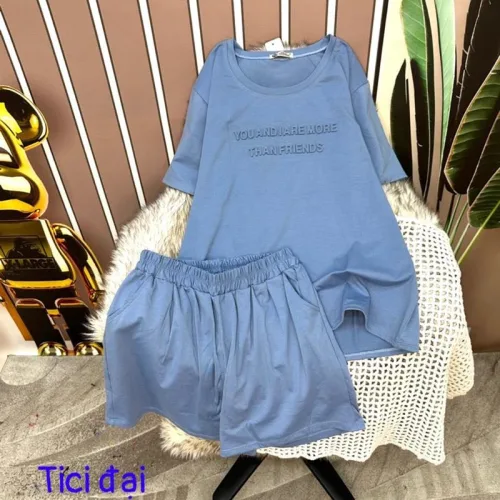 Đồ bộ quần đùi áo tay ngắn in chữ dập nổi form rộng