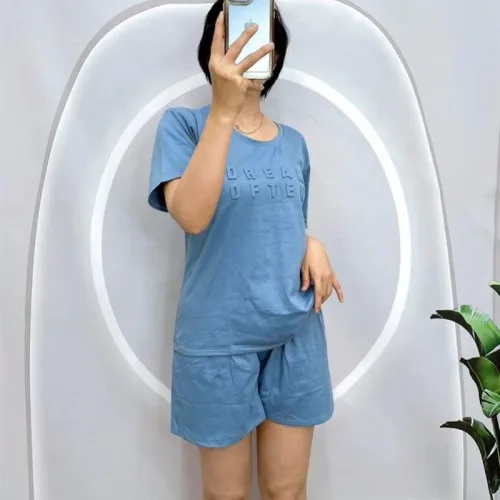 Đồ bộ quần đùi áo tay ngắn in chữ dập nổi form rộng
