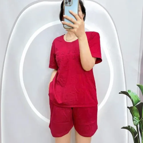 Đồ bộ quần đùi áo tay ngắn in chữ dập nổi form rộng