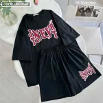 Đồ bộ quần đùi áo tay ngắn in chữ form rộng