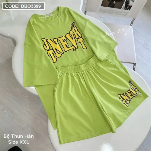 Đồ bộ quần đùi áo tay ngắn in chữ form rộng