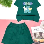 Đồ bộ quần đùi áo tay ngắn in chữ gogo và hình gấu